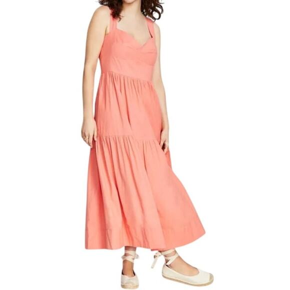 And Now This Maxi Dress Women L Peach Sweetheart Neck Cross Back Milkmaid Resort - Picture 1 of 16